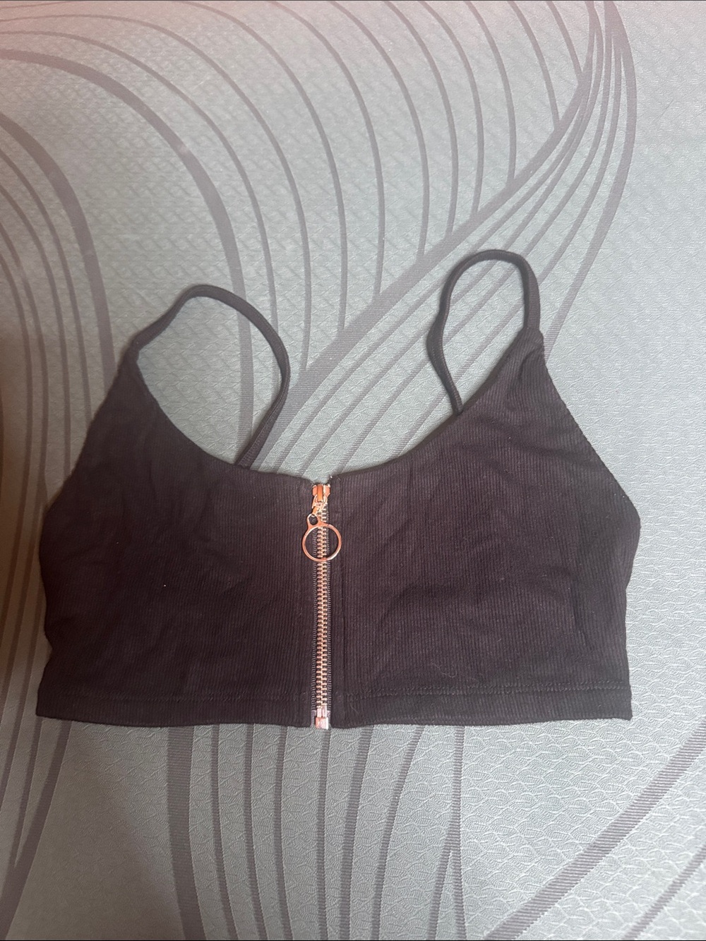 Extremely rare Joah Brown Black Ribbed Zip-Front Crop Top